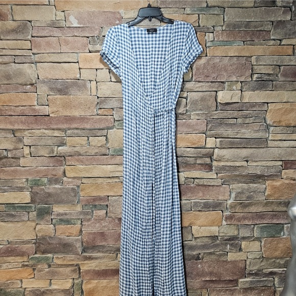 Vici • Westminster Bardot Wrap Maxi Dress • Baby Blue Gingham Print Dress - Picture 4 of 10